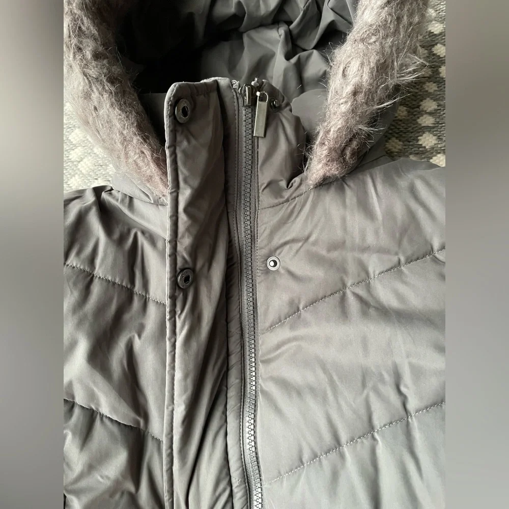 A New Day Parka Coat Jacket Fur Hood Small pewter gray grey quilted puffer zip - Picture 7 of 13